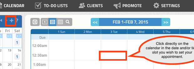 Add Appointments by clicking the GigaBook Calendar