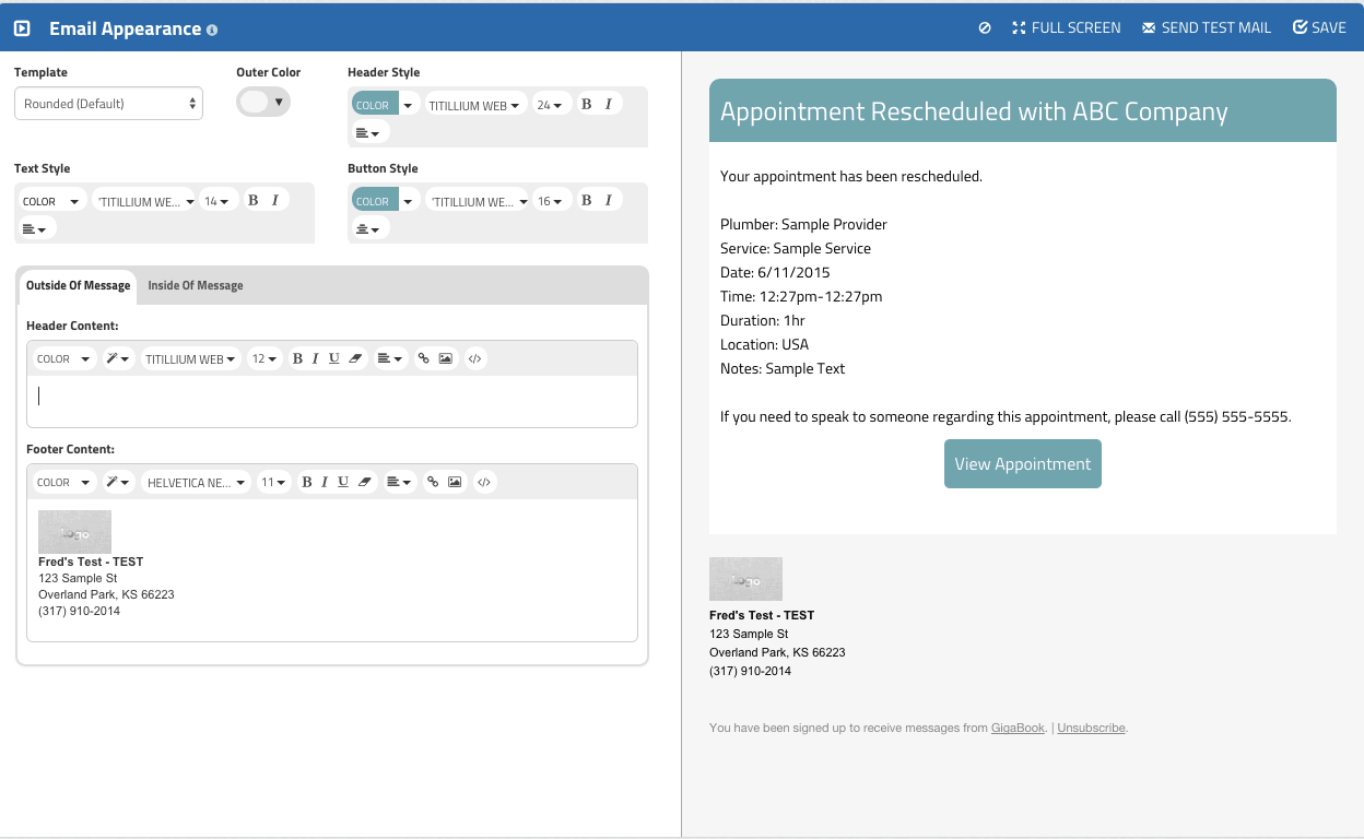 Customize GigaBook Email Appearance