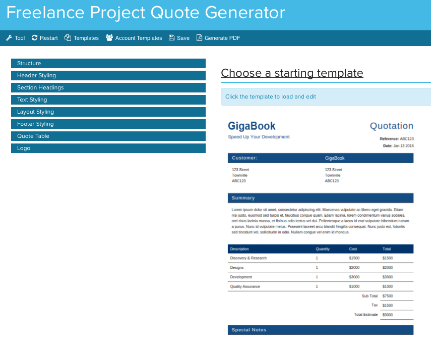 Freelance Project Quote Generator 