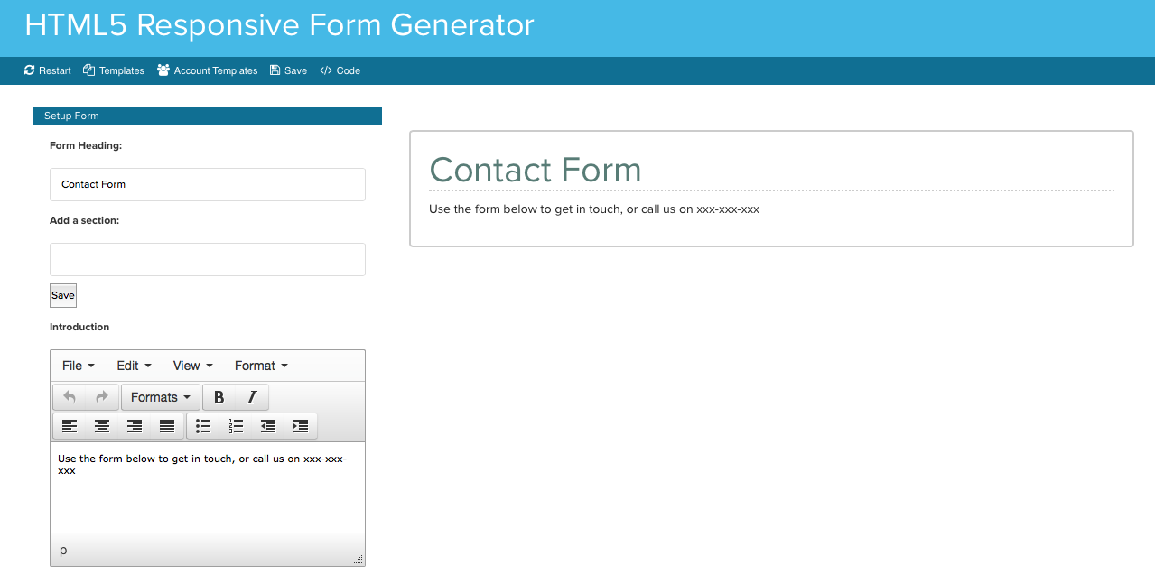 HTML5 Responsive Form Generator